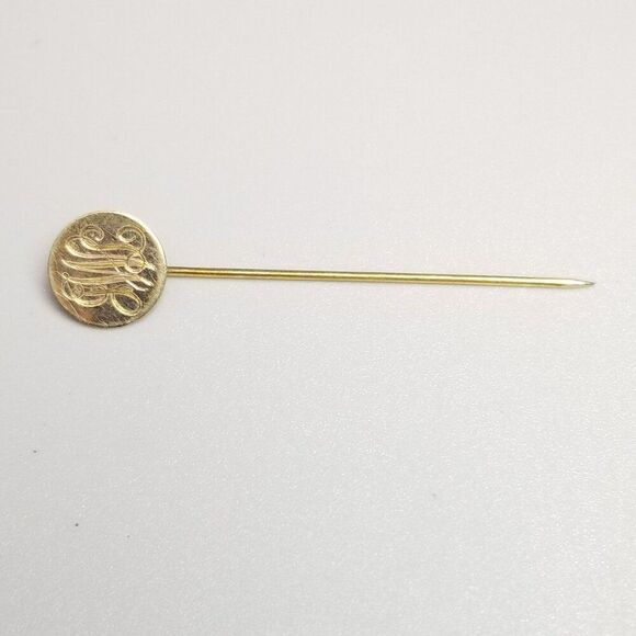 Vintage J.W.L Monogram Stick Pin, Round Gold Tone Unisex Brooch Initials Letters - Picture 3 of 9